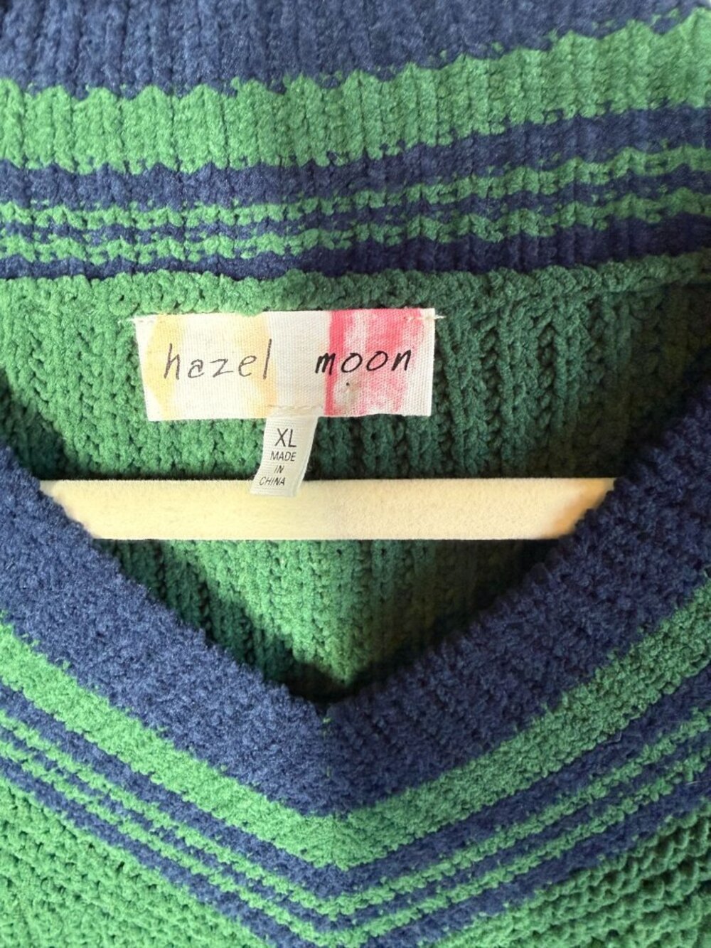 Hazel Moon Womens XL Green/Blue Cropped V Neck Sweater Preppy Academia Varsity - Picture 8 of 10